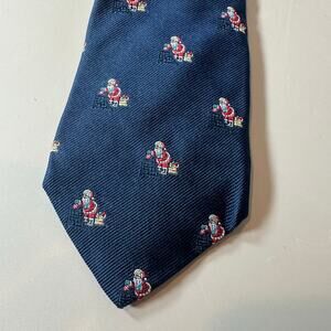 John Douglas Santa Claus Christmas Silk Tie English Club Navy Blue